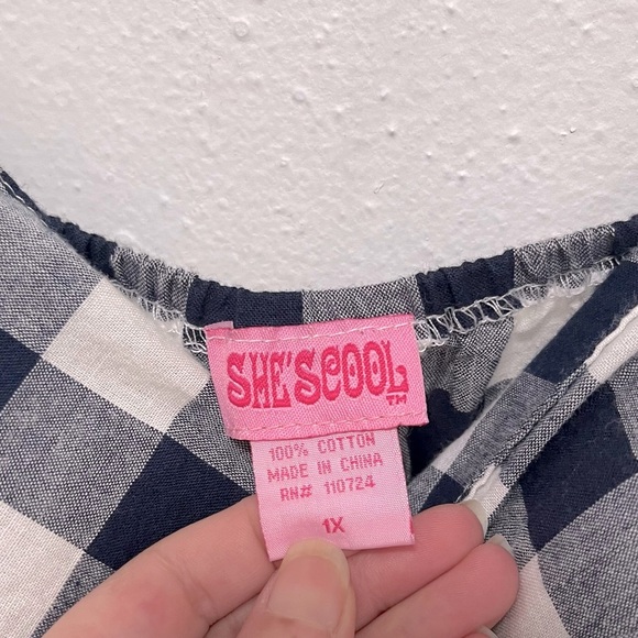 SHE’S COOL Vintage Y2K Navy & White Plaid Gingham 100% Cotton Dress Size 1X - Picture 3 of 9